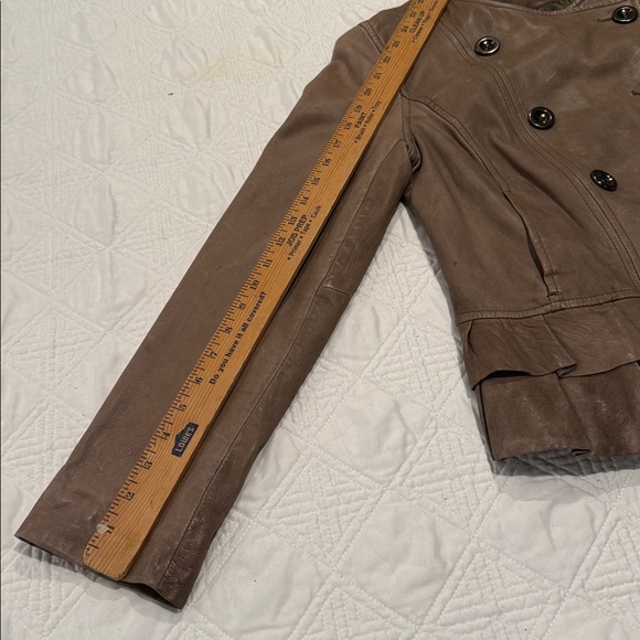 Old Navy Jacket real leather color distressed coffee Latte size Small - Picture 9 of 11